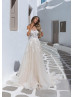 Off Shoulder Beaded Ivory Lace Shimmery Tulle Wedding Dress